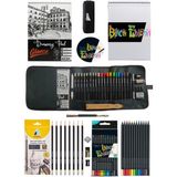 Black Edition Boya Kalemi 12 Renk ve Glance Eskiz Defteri A5 120 gr 50 Yp Cepli Kalemlik Seti