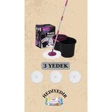 Black Edition Döner Başlıklı Temizlik Seti ve 3 Adet Yedek Mop - Şeffaf