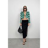 Black Fashion Desenli Crop Ceket - M - Yeşil