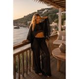 Black Fashion Geniş Yaka Crop Transparan Bluz Yüksek Bel Pantolon İkili Siyah Takım