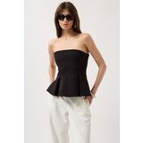 Black Fashion Pileli Straplez Siyah Bluz