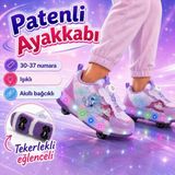 Black Flex Patenli Işıklı Akıllı Bağcıklı Çocuk Sneaker Ayakkabı Lila Beyaz 30-37 - 001-Mor