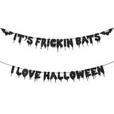 Black Glitter It's Frickin Bats I Love Halloween Banner - Asılı Kağıt Çelenk Bunting Afiş Kanlı Yarasa Temalı Süslemeler, Duvar Ev Mantosu Ofis Duvarı Ürkütücü Parti Malzemeleri için Fotoğraf Arka