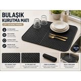 Black Gold Bulaşık Kurutma Matı Çok Amaçlı Tezgah Üstü Altlık Su Toplamaz Kaymaz Mutfak Matı 40X30 cm - Siyah