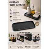 Black Gold Çok Amaçlı Tezgah Üstü Mat 27X11 cm Yağdanlık Sabunluk Altlığı Kepçe Kaşık Standı Mutfak Banyo Organizer - Siyah