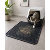 Black Gold Kedi Kumu Paspası 60X42 Havuzlu Kaymaz Yıkanabilir Kedi Tuvalet Altlığı Döküntü Önleyici Mat - Siyah