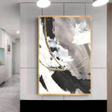 Black Grey Yağlı Boya Dokulu Tablo 100X150 Gold Çerçeveli