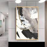 Black Grey Yağlı Boya Dokulu Tablo 50X70 Gold Çerçeveli