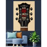 Black Jazz Gitar Müzik Dekoratif Kanvas - Mdf Ahşap Tablo