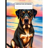 Black Labrador Retriever By The Beach At Sunset College Ruled Composition NoteBook: Glossy Paperback Notebook: 120 Pages Size 8.5 Inches By 11 Inches
