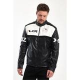 Black Level Erkek Oversize Transfer Baskılı Motorcu Biker Ceket Yarışçı Kolej Mont Şeritli Fermuarlı Mont