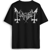 Black Metal Mayhem Music Rock Pamuklu Baskılı Oversize T-shirt Siyah Unisex Tişört