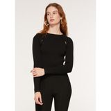 Black On Black Bisiklet Yaka Standart Blok Desenli Siyah Kazak Kadın B3WL-KZK29 - XS