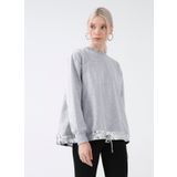 Black On Black K-AURA Dik Yaka Düz Gri Melanj Kadın Sweatshirt