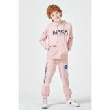 Black One Erkek Çocuk Unisex Nasa Baskı Detaylı Oversize Kapüşonlu Çocuk Eşofman Takımı - 2 - 3 Yaş - Pembe