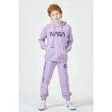 Black One Erkek Çocuk Unisex Nasa Baskı Detaylı Oversize Kapüşonlu Çocuk Eşofman Takımı - 3 - 4 Yaş - Lila