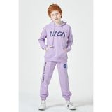 Black One Unisex Çocuk Lila Nasa Baskı Detaylı Oversize Kapüşonlu Eşofman Takımı - 10 - 11 Yaş - Pembe