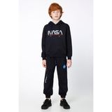 Black One Unisex Çocuk Lila Nasa Baskı Detaylı Oversize Kapüşonlu Eşofman Takımı - 14 - 15 Yaş - Siyah