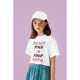 Black Pink In Your Area Yazılı Unisex Müzik Grubu Çocuk Tişört (1-12 Yaş) - Beyaz - 11 - 12 Yaş