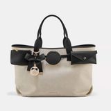 Black Ribbon Vera Büyük Boy Kadın Omuz Çantası - Maxi Tote Bag Beyaz