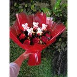 Black Rose Işıklı Peluş Ayıcık ve Kırmızı Gül Buketi - Sevgiliye Özel Hediye