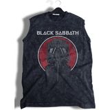 Black Sabbath Baskılı Yıkamalı Kolsuz Tişört, Unisex Rock Band Temalı Sıfır Kol Vintage Atlet - Siyah - 2XL