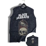 Black Sabbath Raven Ense Baskılı Yıkamalı Kolsuz Tişört, Unisex Rock Band Temalı Sıfır Kol Atlet - Siyah - XL