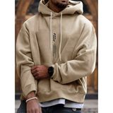 Black Sokak Bej Dikey Baskılı Oversize Kapüşonlu Erkek Sweatshirt