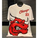 Black Sokak Blacksokak Erkek Antrasit Chicago 23 Baskılı Oversize Bisiklet Yaka T-Shirt - Beyaz