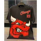 Black Sokak Blacksokak Erkek Antrasit Chicago 23 Baskılı Oversize Bisiklet Yaka T-Shirt