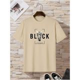 Black Sokak Blacksokak Erkek Bej Black Baskılı Oversze Bisisklet Yaka Tişört - XL