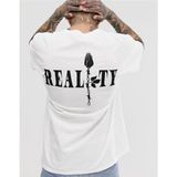 Black Sokak Blacksokak Erkek Beyaz Realıty Baskılı Oversze Bisisklet Yaka Tişört - XL