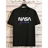 Black Sokak Blacksokak Erkek Siyah Nasa Future Baskılı Oversze Bisisklet Yaka Tişört