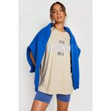Black Sokak Blacksokak Kadın Bej Nyc Brooklyn Usa Baskılı Oversize Bisiklet Yaka T-Shirt