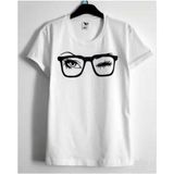 Black Sokak Blacksokak Kadın Beyaz Gözlük Baskılı Oversize Bisiklet Yaka Tshirt - M