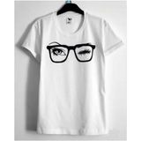 Black Sokak Blacksokak Kadın Beyaz Gözlük Baskılı Oversize Bisiklet Yaka Tshirt