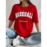Black Sokak Blacksokak Kadın Kırmızı Baseball Baskılı Oversize Bisiklet Yaka Tişört