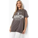 Black Sokak Blacksokak Kadın Koyu Gri Manhattan Baskılı Oversize Bisiklet Yaka T-Shirt
