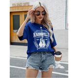 Black Sokak Blacksokak Kadın Mavi Nashvılle Baskılı Oversize Bisiklet Yaka Tişört - XL