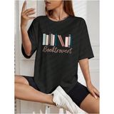 Black Sokak Blacksokak Kadın Siyah Book Baskılı Oversize Bisiklet Yaka Tişört - M