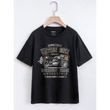 Black Sokak Blacksokak Kadın Siyah Vintage Race Baskılı Oversize Bisiklet Yaka Tshirt - XL