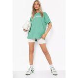 Black Sokak Blacksokak Kadın Su Yeşili Studio Baskılı Oversize Bisiklet Yaka T-Shirt