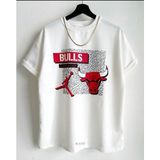 Black Sokak Erkek Beyaz Kırmızı Baskılı Bulls Oversize Bisiklet Yaka T-Shirt