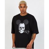 Black Sokak Erkek Siyah Kuru Kafa Mouse Baskılı Oversize Bisiklet Yaka Tişört - XL