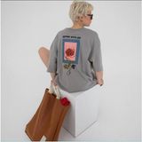 Black Sokak Erkek Taş Gri Never Give Up Sırt Baskılı Oversize Bisiklet Yaka Tişört - XL - Taş - Gri