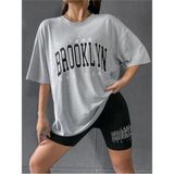 Black Sokak Kadın Siyah Baskılı 1898 Brooklyn New York Gri Oversize Bisiklet Yaka T-Shirt - S - M