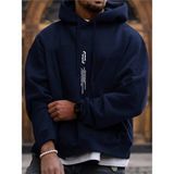 Black Sokak Lacivert Dikey Baskılı Oversize Kapüşonlu Erkek Sweatshirt