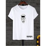 Black Sokak Nasa Astronaut Baskılı Beyaz Unisex T-shirt