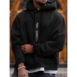 Black Sokak Siyah Dikey Baskılı Oversize Kapüşonlu Erkek Sweatshirt