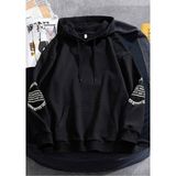 Black Sokak Siyah Kol Baskılı Oversize Kapüşonlu Erkek Sweatshirt - M
